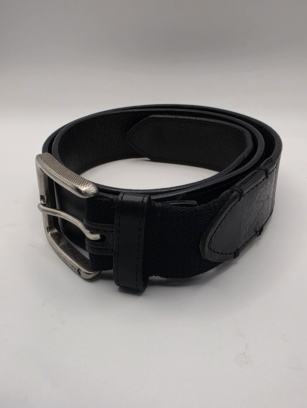Carhartt Black Canvas Leather Trim Belt Size 36 Logo Buckle Workwear Great Cond - Picture 7 of 10